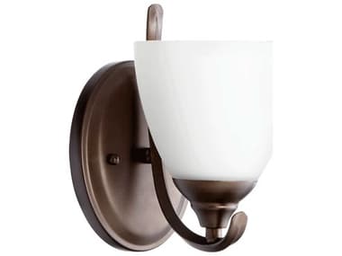 Quorum Powell 8" Tall 1-Light Oiled Bronze With Satin Opal Glass Wall Sconce QM5508186