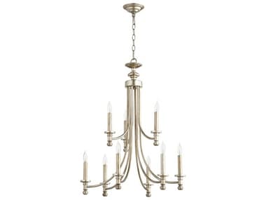 Quorum Rossington 9-Light Aged Silver Leaf Candelabra Tiered Chandelier QM60229160