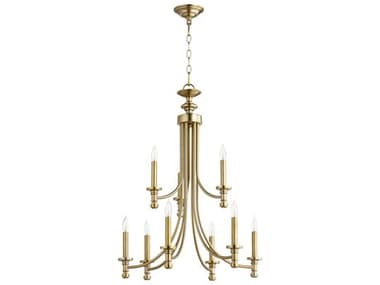 Quorum Rossington 9-Light Aged Brass Candelabra Tiered Chandelier QM60229180