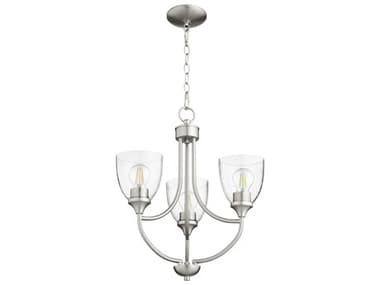 Quorum Enclave 19" Wide 3-Light Satin Nickel With Clear Seeded Glass Bell Chandelier QM60593265