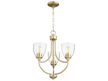 Quorum Enclave 19" Wide 3-Light Aged Brass With Clear Seeded Glass Bell Chandelier QM60593280