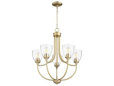 Quorum Enclave 24" Wide 5-Light Aged Brass With Clear Seeded Bell Chandelier QM60595280
