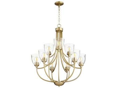 Quorum Enclave Aged Brass With Clear / Seeded 9-light 27'' Wide Medium Chandelier QM60599280