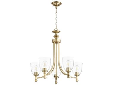 Quorum Rossington 25" Wide 5-Light Aged Brass With Clear Seeded Glass Bell Chandelier QM61225280