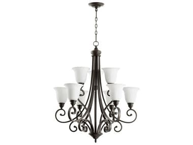 Quorum Bryant 31" Wide 9-Light Oiled Bronze With Satin Opal Glass Bell Chandelier QM61549186