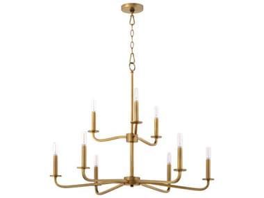Quorum Rutherford 9-Light Brushed Brass Candelabra Tiered Chandelier QM6307947