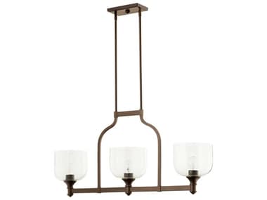 Quorum Richmond 38" 3-Light Oiled Bronze With Clear Seeded Glass Bell Island Pendant QM65113186