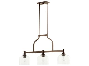 Quorum Richmond 38" 3-Light Oiled Bronze With Clear Seeded Glass Bell Island Pendant QM66113186