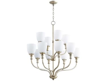 Quorum Richmond 12-Light Aged Silver Leaf Bell Tiered Chandelier QM68111260