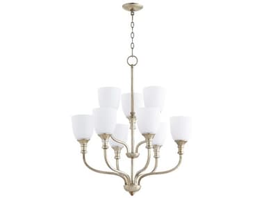 Quorum Richmond 9-Light Aged Silver Leaf Bell Tiered Chandelier QM6811960