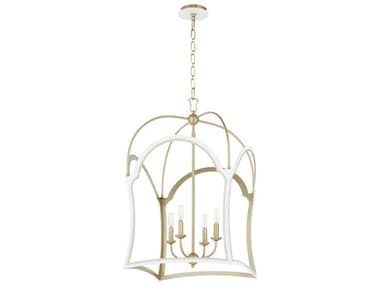 Quorum Tiffany 4-Light Studio White Aged Brass Lantern Pendant QM821740880