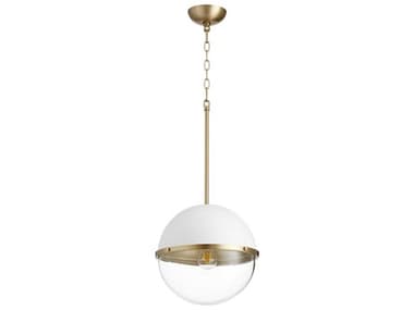 Quorum 12&quot; 1-Light Studio White With Aged Brass Glass Globe Pendant QM83120880