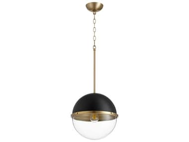 Quorum 12&quot; 1-Light Noir With Aged Brass Black Glass Globe Geometric Pendant QM83126980