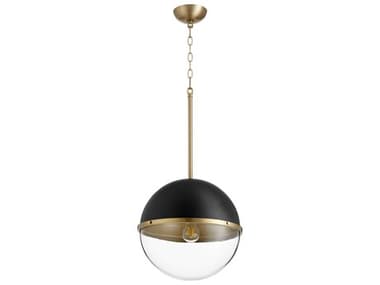 Quorum 14" 1-Light Noir With Aged Brass Black Glass Globe Geometric Pendant QM83146980