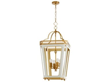 Quorum Loire 4-Light Studio White Brushed Brass Lantern Pendant QM84040847