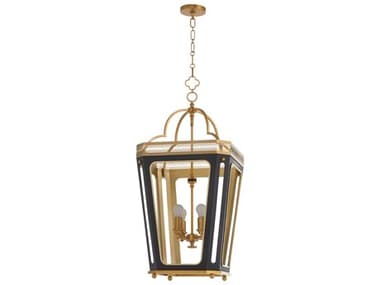 Quorum Loire 4-Light Matte Black Brushed Brass Lantern Pendant QM84045947