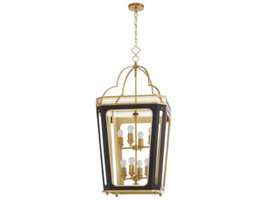 Quorum Loire 8-Light Matte Black Brushed Brass Lantern Tiered Pendant QM84085947