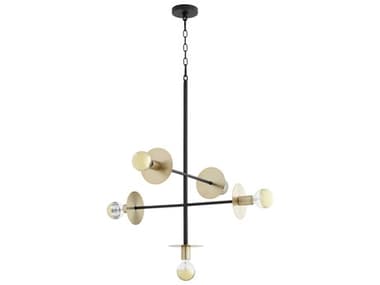 Quorum Voyager 24" 5-Light Noir With Aged Brass Black Linear Tiered Pendant QM84356980