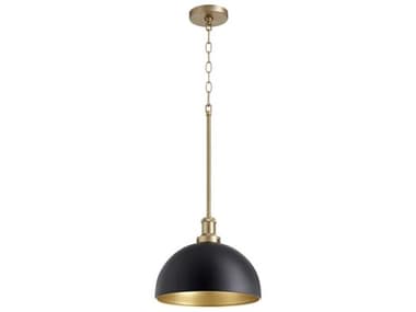 Quorum 11&quot; 1-Light Noir With Aged Brass Black Dome Mini Pendant QM8766980