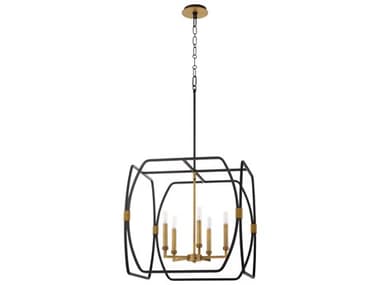Quorum Bishop 5-Light Matte Black Brushed Brass Lantern Pendant QM88055947