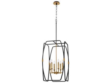 Quorum Bishop 6-Light Matte Black Brushed Brass Lantern Pendant QM88065947
