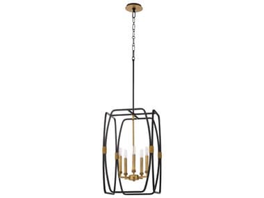 Quorum Bishop 5-Light Matte Black Brushed Brass Lantern Pendant QM88155947