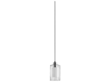 Quorum 5" 1-Light Satin Nickel Clear And White Glass Cylinder Mini Pendant QM88265