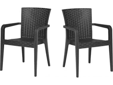 Rainbow Outdoor Alberta Resin Wicker Anthracite Stackable Dining Arm Chair Set of 2 RBORBOALBERTAANTACSET2