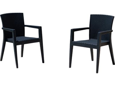 Rainbow Outdoor Montana Resin Wicker Anthracite Stackable Dining Arm Chair Set of 2 RBORBOMONTANAANTACSET2