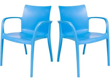 Rainbow Outdoor Pedro Resin Blue Stackable Dining Arm Chair Set of 2 RBORBOPEDROBLUACSET2