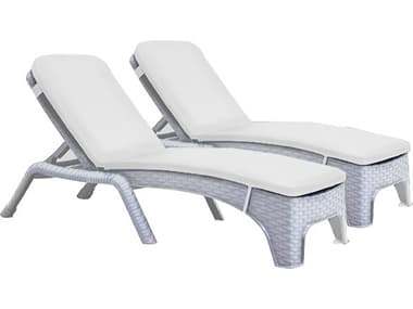 Rainbow Outdoor Roma Resin Wicker White Stackable Chaise Lounge with Cushion Set of 2 RBORBOROMAWHT2CLCUSHCRM