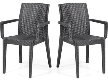 Rainbow Outdoor Siena Resin Wicker Anthracite 2 Stackable Dining Arm Chair  Set of 2 RBORBOSIENAANTACSET2