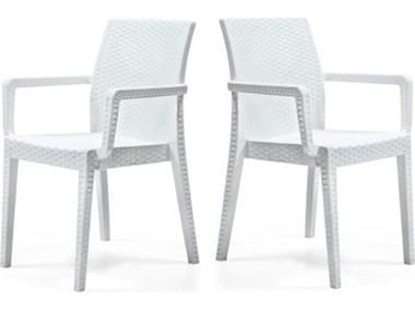 Rainbow Outdoor Siena Resin Wicker White Stackable Dining Arm Chair Set of 2 RBORBOSIENAWHTACSET2