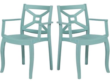 Rainbow Outdoor Zeus Resin Blue Stackable Dining Arm Chair Set of 2 RBORBOZEUSBOXBLUACSET2