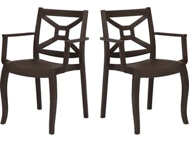 Rainbow Outdoor Zeus Resin Brown Stackable Dining Arm Chair Set of 2 RBORBOZEUSBOXBRWACSET2