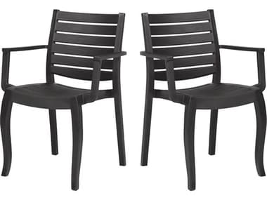 Rainbow Outdoor Zeus Resin Anthracite Stackable Dining Arm Chair Set of 2 RBORBOZEUSWDANTACSET2