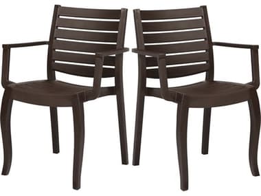 Rainbow Outdoor Zeus Resin Brown Stackable Dining Arm Chair Set of 2 RBORBOZEUSWDBRWACSET2