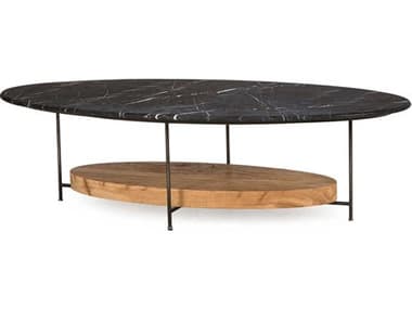 Sonder Living Olivia 60" Oval Black Marble With Reclaimed French Oak Solids & Steel Coffee Table RD0701321