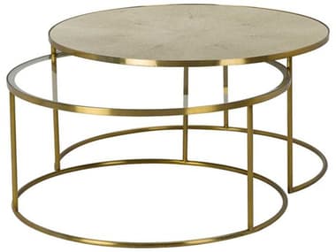 Sonder Living Ringo 52&quot; Round Pearlized Shagreen &amp; Clear Glass With Satin Brass Coffee Table RD0801199