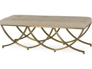 Sonder Living Olivia 56" Textured Linen With Stain Brass Gold Fabric Upholstered Accent Bench RD0802169