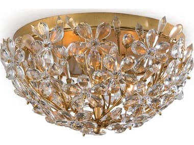Regina Andrew Cheshire 14" 2-Light Gold Leaf Crystal Bowl Flush Mount REG161183GL