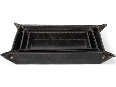 Regina Andrew Derby Black Leather Trays (Set of 3) REG201502BLK