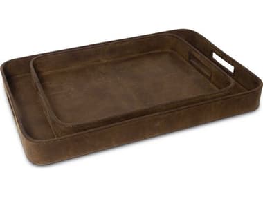 Regina Andrew Derby Brown Leather Trays (Set of 2) REG201504BRN