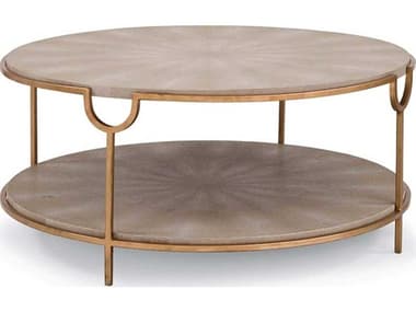 Regina Andrew Vogue 38" Round Faux Leather Ivory Grey Brass Coffee Table REG301039IV