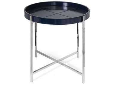 Regina Andrew Derby 25" Round Leather Blue End Table REG301173BL