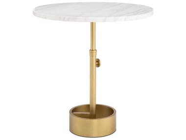 Regina Andrew Myles Round Marble White Natural Brass End Table REG301209NB