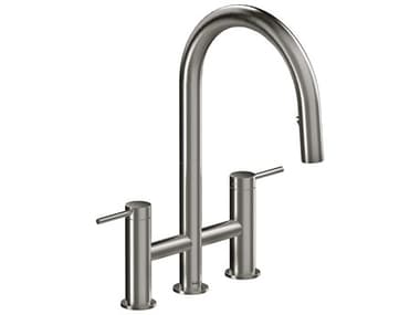 Riobel Azure Stainless Steel Bridge Pull-Down Kitchen Faucet with C-Spout RIOAZ400SS