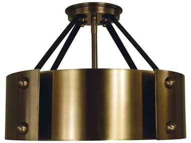 Framburg Lasalle 15" 6-Light Antique Brass Matte Black Accents Round Semi Flush Mount RM5290