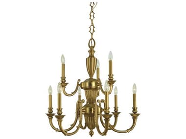 Framburg Wellesley 9-Light Brushed Brass Traditional Candelabra Tiered Chandelier RM5949