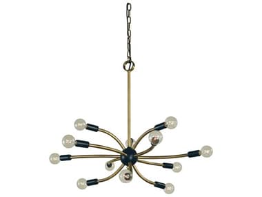 Framburg Comet 27" 12-Light Antique Brass Matte Black Sputnik Pendant RML1072